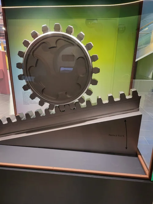 Mécanisme d'engrènement crémaillère, pente à 15,5%