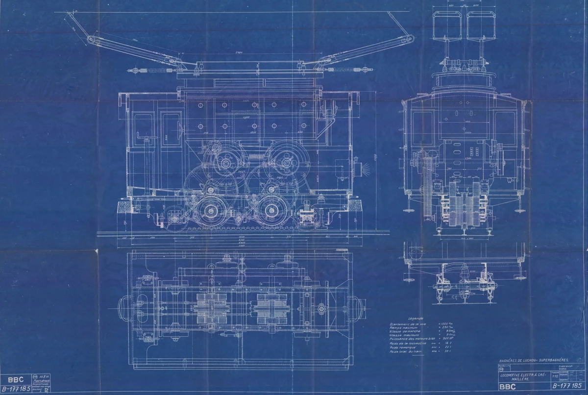 Plan BBC B-177 185 — Locomotive électrique à crémaillère de Superbagnères
